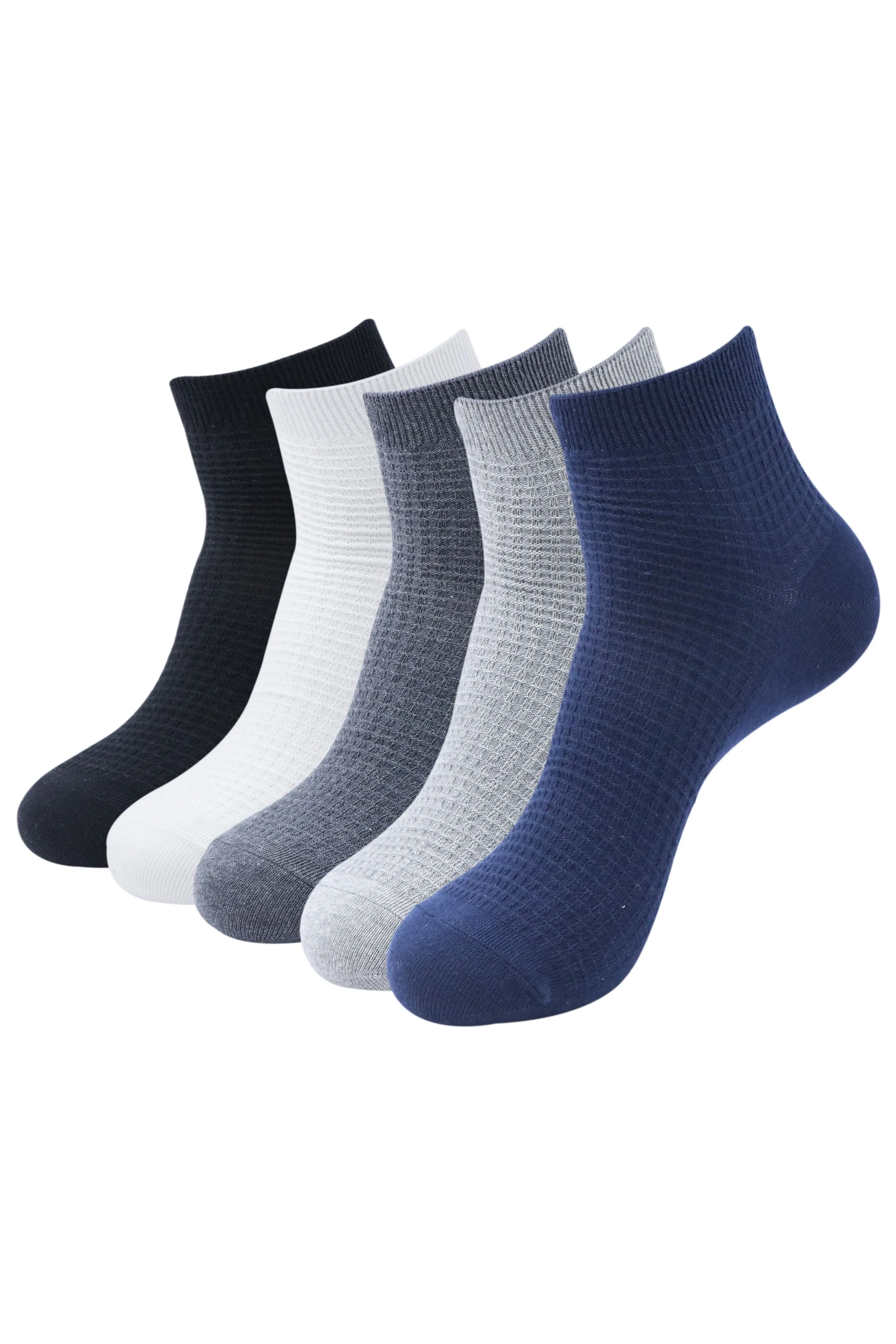 Balenzia Men's Cotton Ankle Socks-(Pack of 5 Pairs/1U)- (Black,Navy,D.Grey,L.Grey,White)