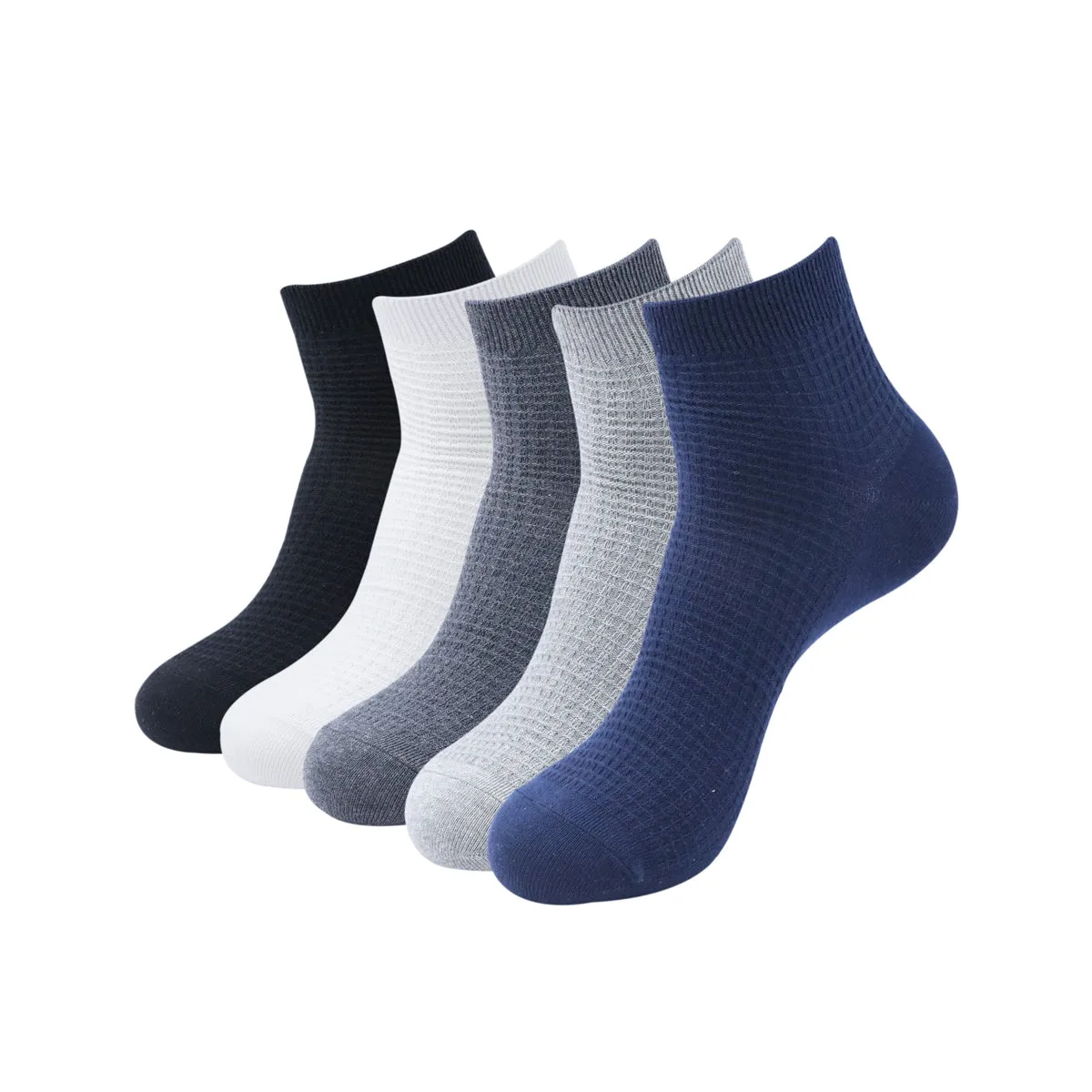 Balenzia Men's Cotton Ankle Socks-(Pack of 5 Pairs/1U)- (Black,Navy,D.Grey,L.Grey,White)