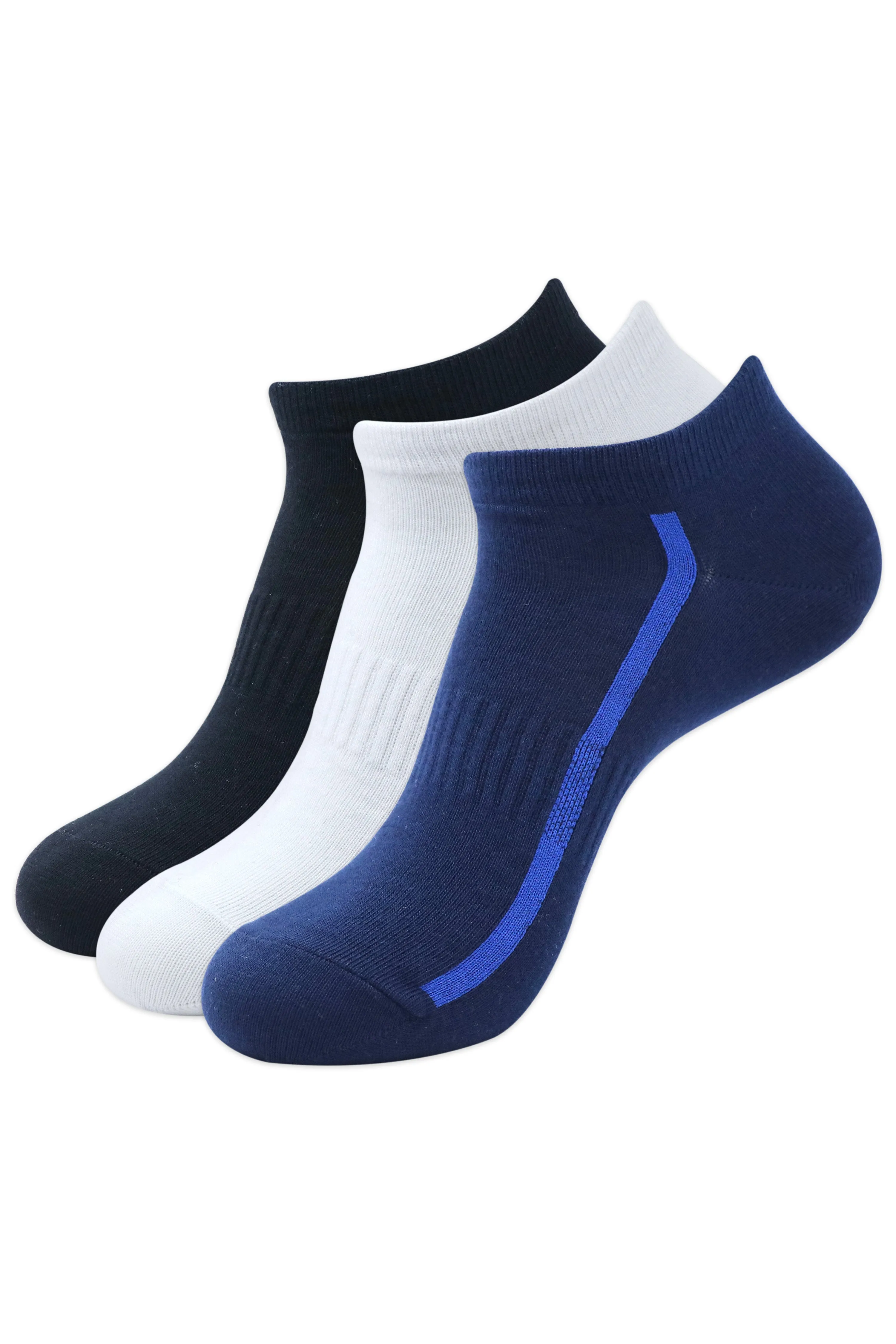 Balenzia Men's Cotton Solid Ankle Socks, Free Size, (Pack of 3 Pairs/1U)  (White/Black/L.Grey/D.Grey/Navy)