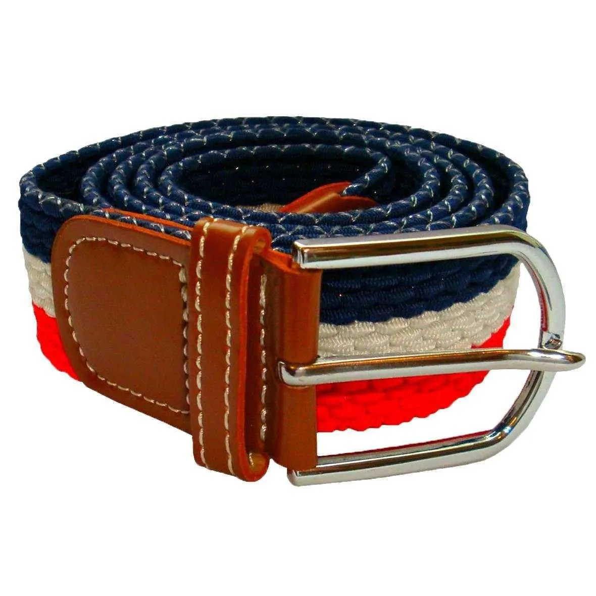 Bassin and Brown Horizontal Stripe Woven Belt - Red/White/Navy