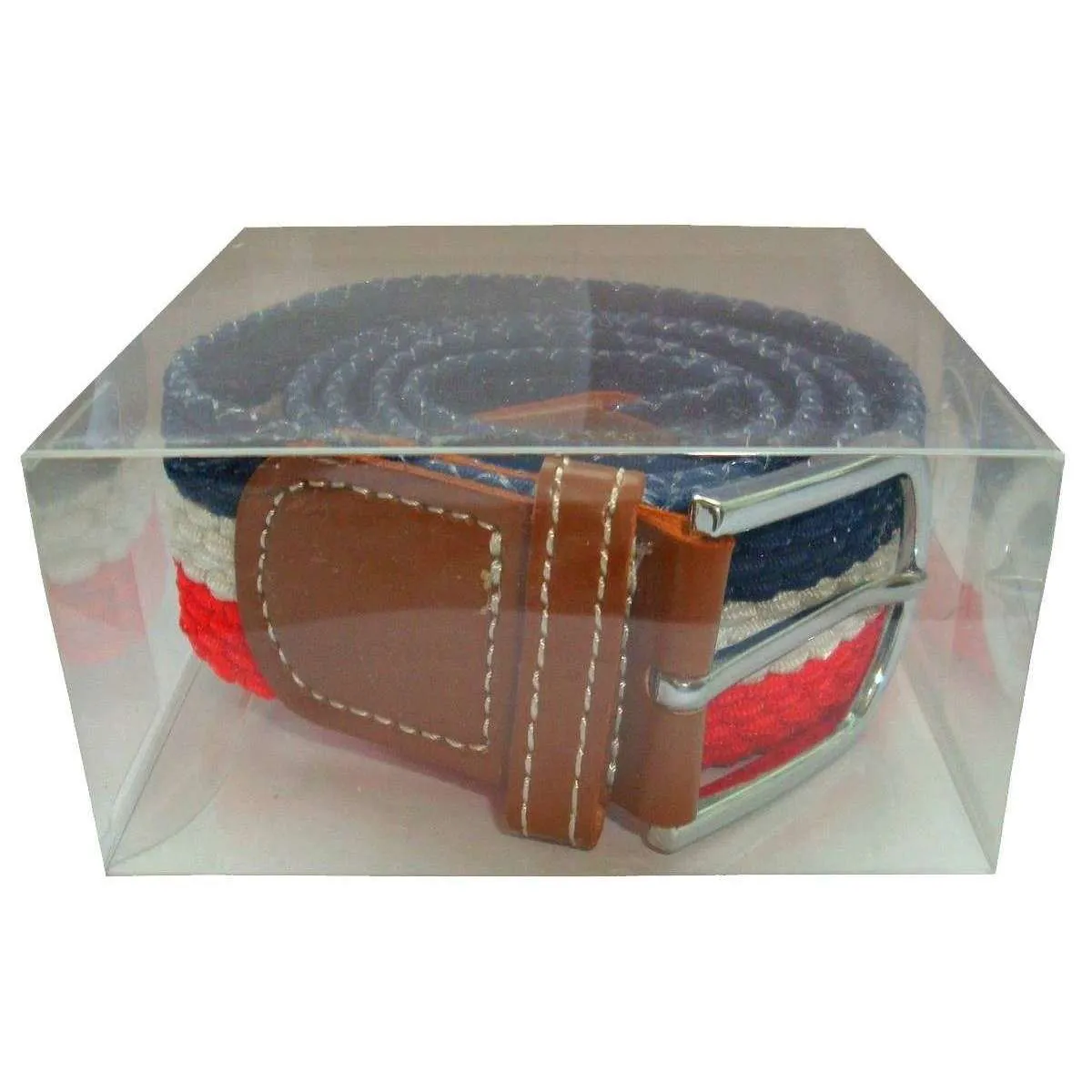 Bassin and Brown Horizontal Stripe Woven Belt - Red/White/Navy