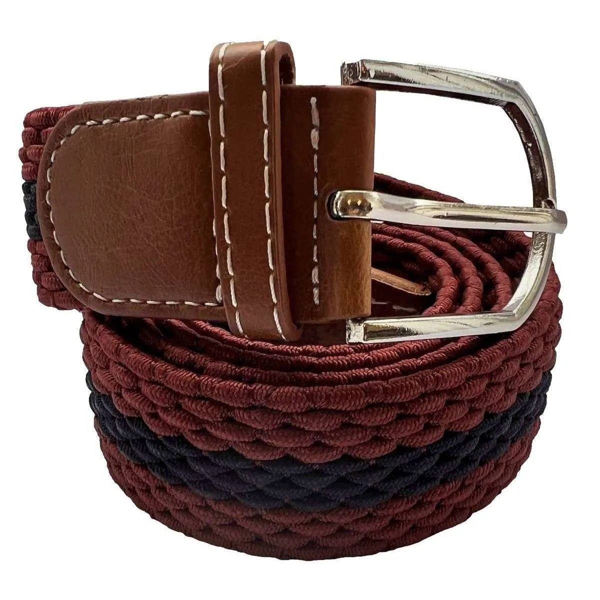 Bassin and Brown Horizontal Stripe Woven Belt - Wine/Navy