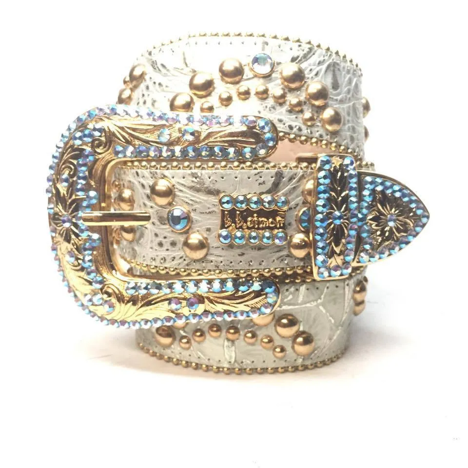 b.b. Simon Sky Gold Light Blue Crystal Belt