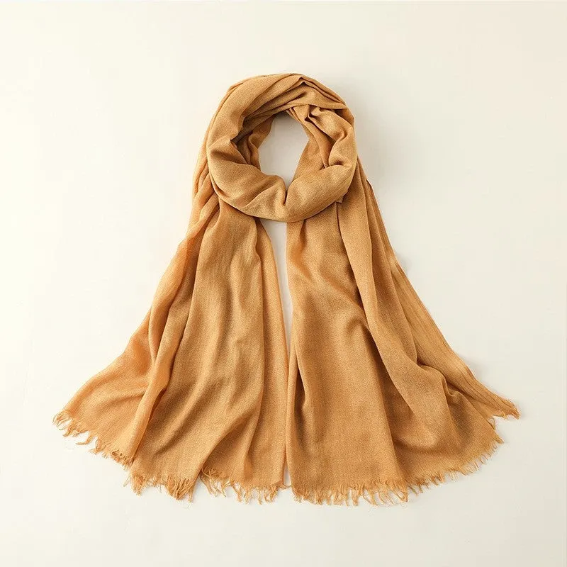 Beach Long Solid Color Cotton And Linen Scarf