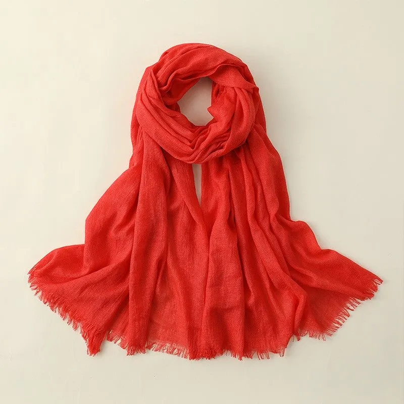 Beach Long Solid Color Cotton And Linen Scarf