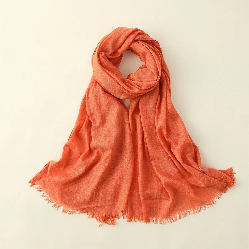 Beach Long Solid Color Cotton And Linen Scarf