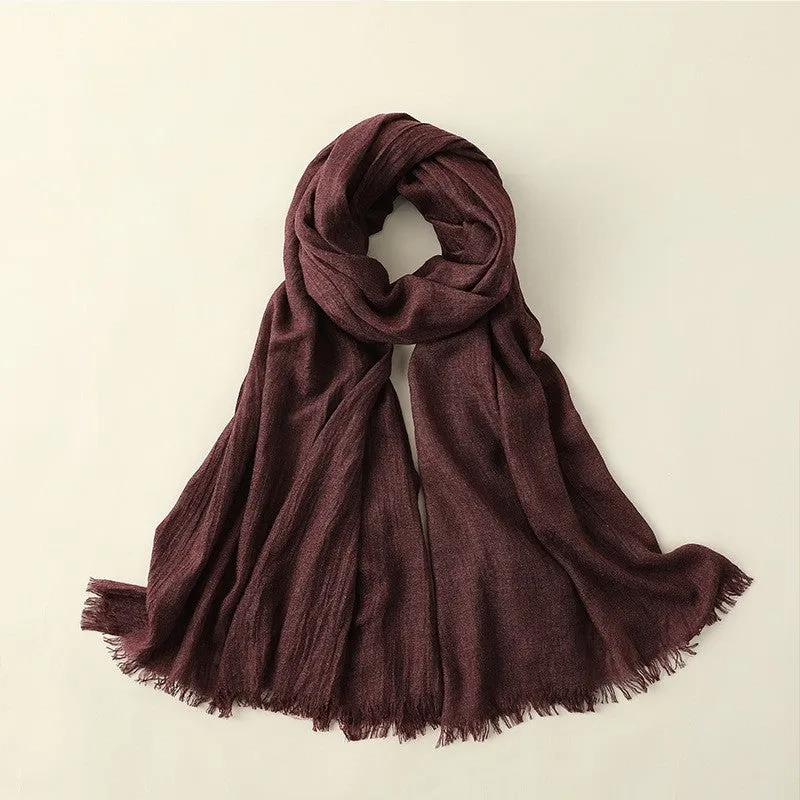 Beach Long Solid Color Cotton And Linen Scarf