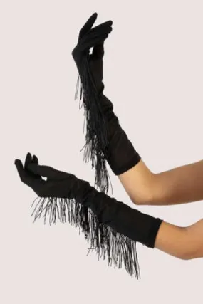 Bettie Page Fringe Gloves - Black - One Size