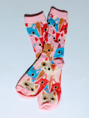 Cat Heads Thin Crew Socks