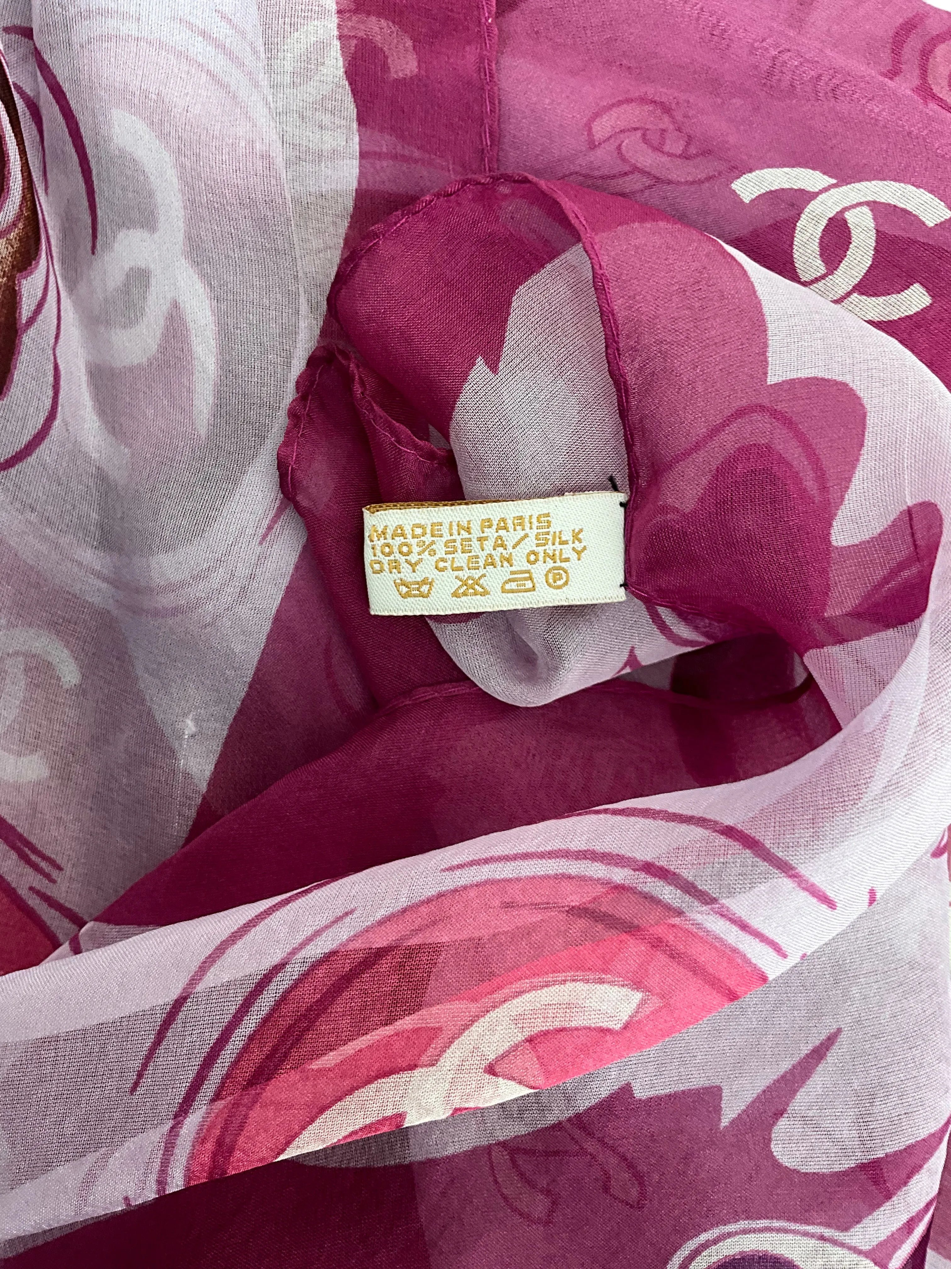 Chanel Pink Silk Chiffon Scarf