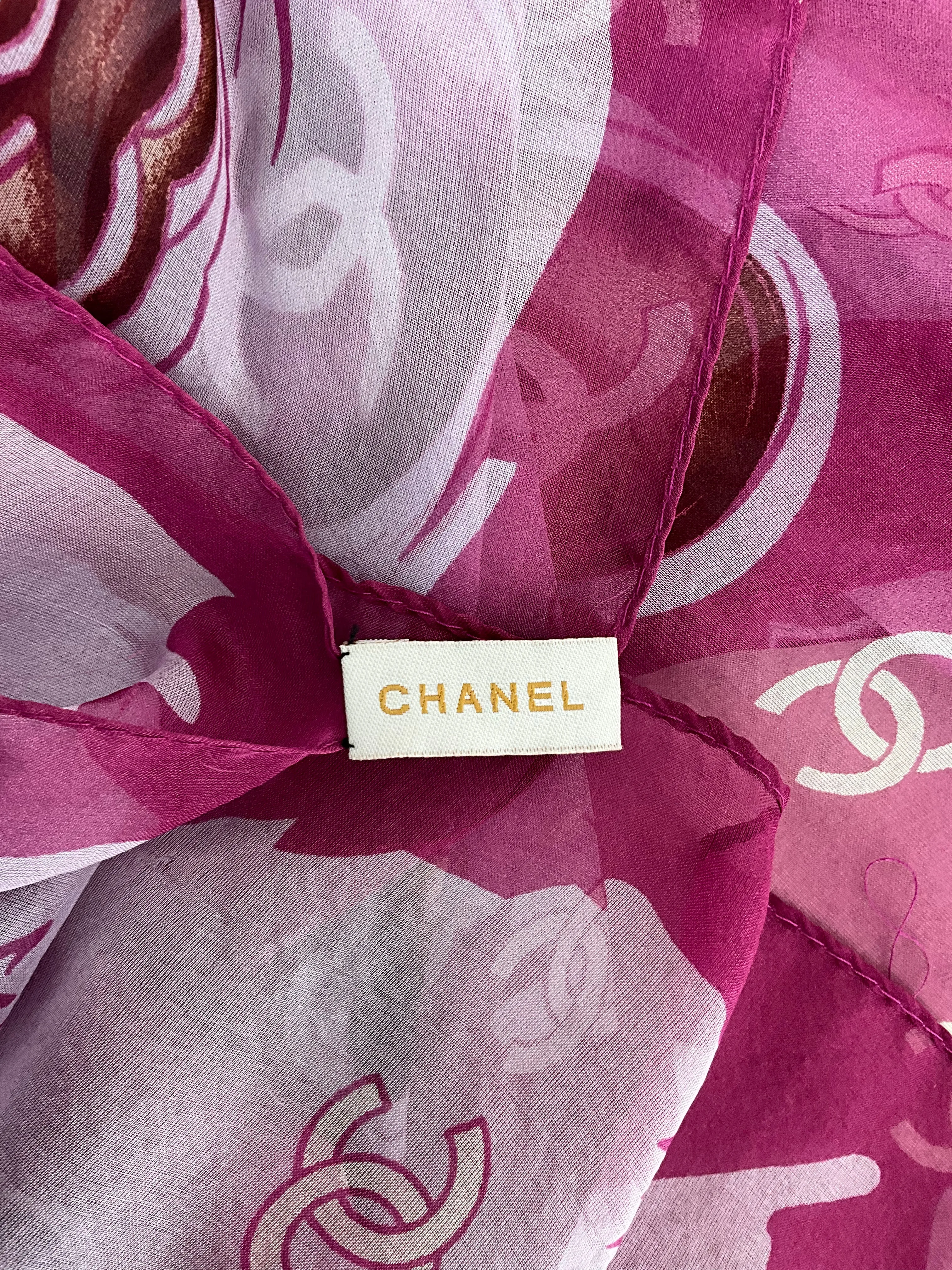 Chanel Pink Silk Chiffon Scarf