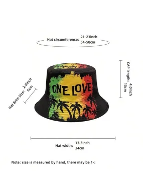 European And American Style ONE LOVE Letter Coconut Tree Printed Fisherman Hat, Personality Sunproof Windproof Sun Hat For Spring And Summer