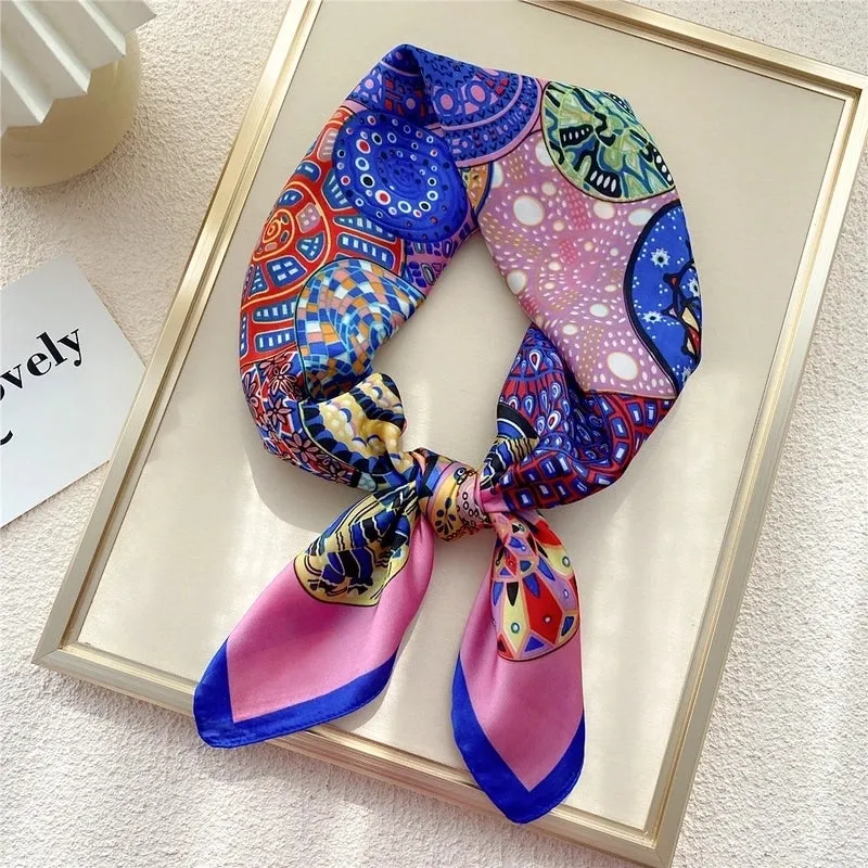 Fashion Small Thin Square Towel Silk Scarf Hair Band For Women 70*70