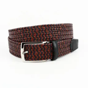 Italian Braided Stretch Leather Cording Belt in Black and Cognac by Torino Leather