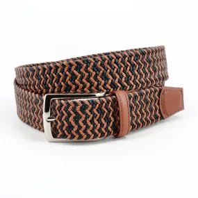 Italian Braided Stretch Leather Cording Belt in Tan and Navy by Torino Leather