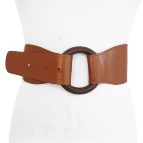 Light Brown Woven-Linen Belt With Wood Buckle