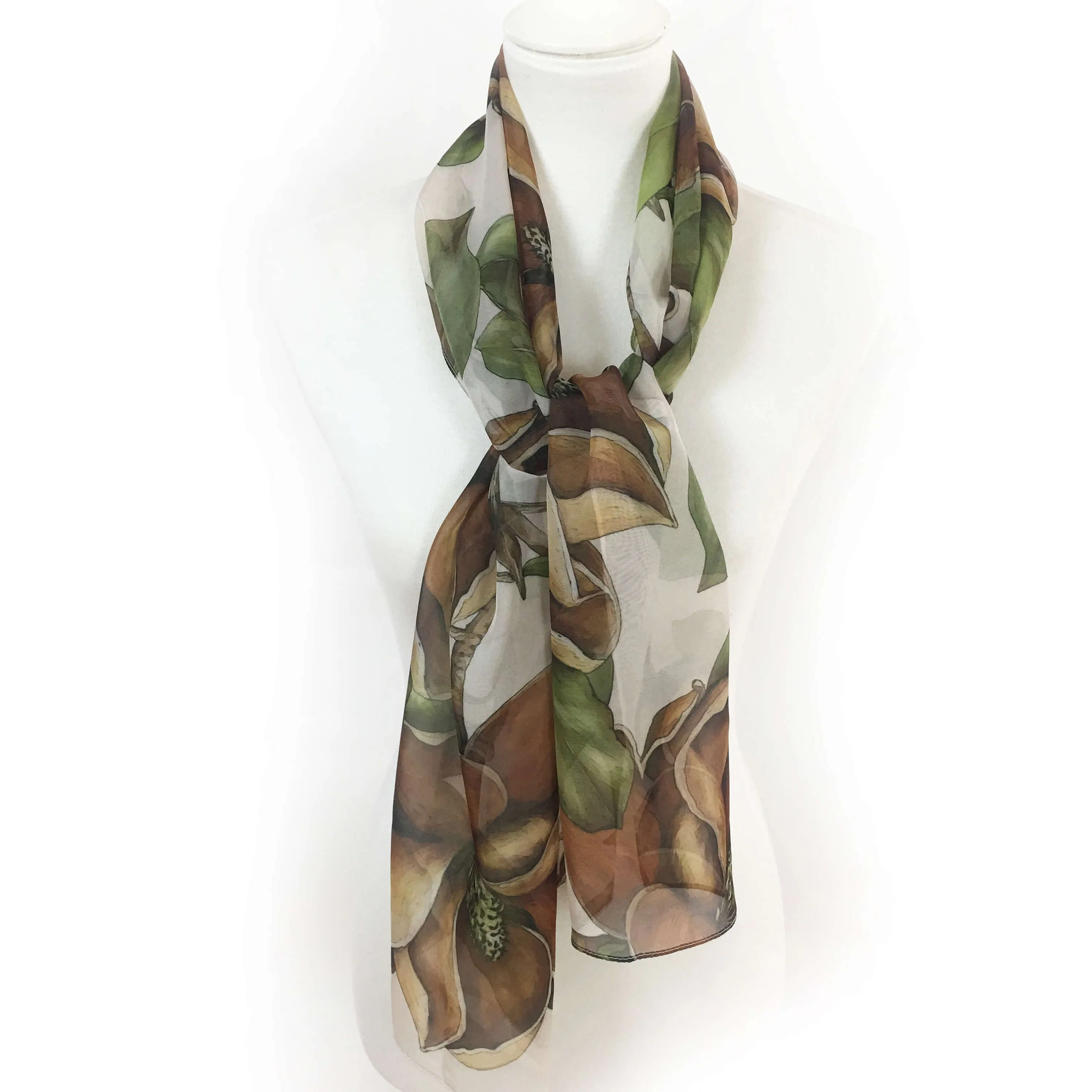 Magnolia, Chiffon Scarf, Woman Scarf, All season scarf, Lightweight Scarf, hand painted scarf,ladies scarf, artist scarf