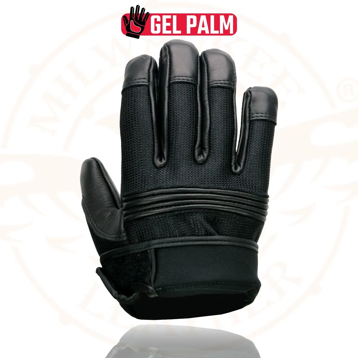 Milwaukee Leather MG7517 Men's Black Leather Mesh Gel Palm Motorcycle Hand Gloves W/ Rubberized Flex Knuckles