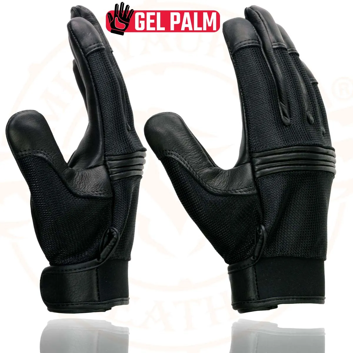 Milwaukee Leather MG7517 Men's Black Leather Mesh Gel Palm Motorcycle Hand Gloves W/ Rubberized Flex Knuckles