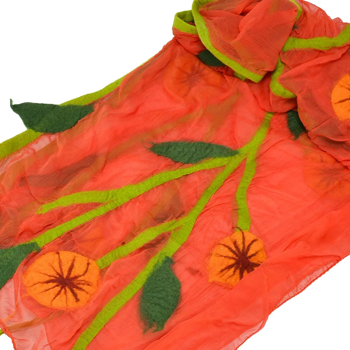 Orange Chiffon Scarves with Felted Flower Hanging