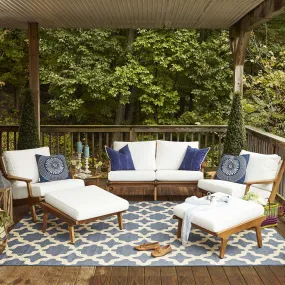 Saratoga 5 Piece Outdoor Patio Teak Set In Natural White