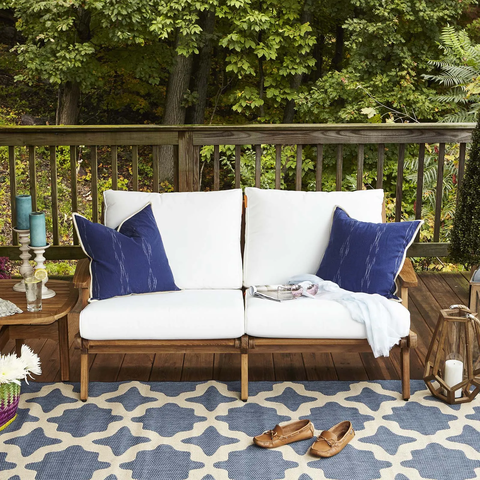 Saratoga Outdoor Patio Teak Loveseat In Natural White