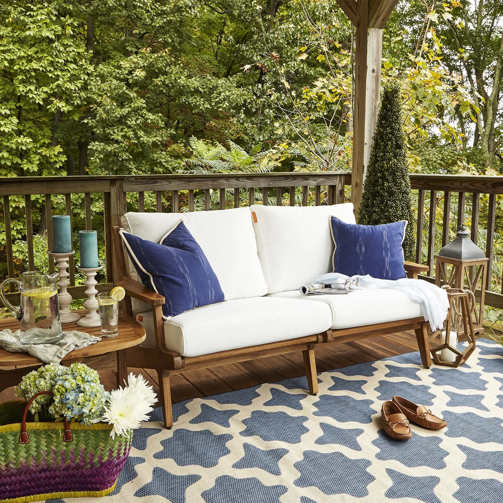 Saratoga Outdoor Patio Teak Loveseat In Natural White