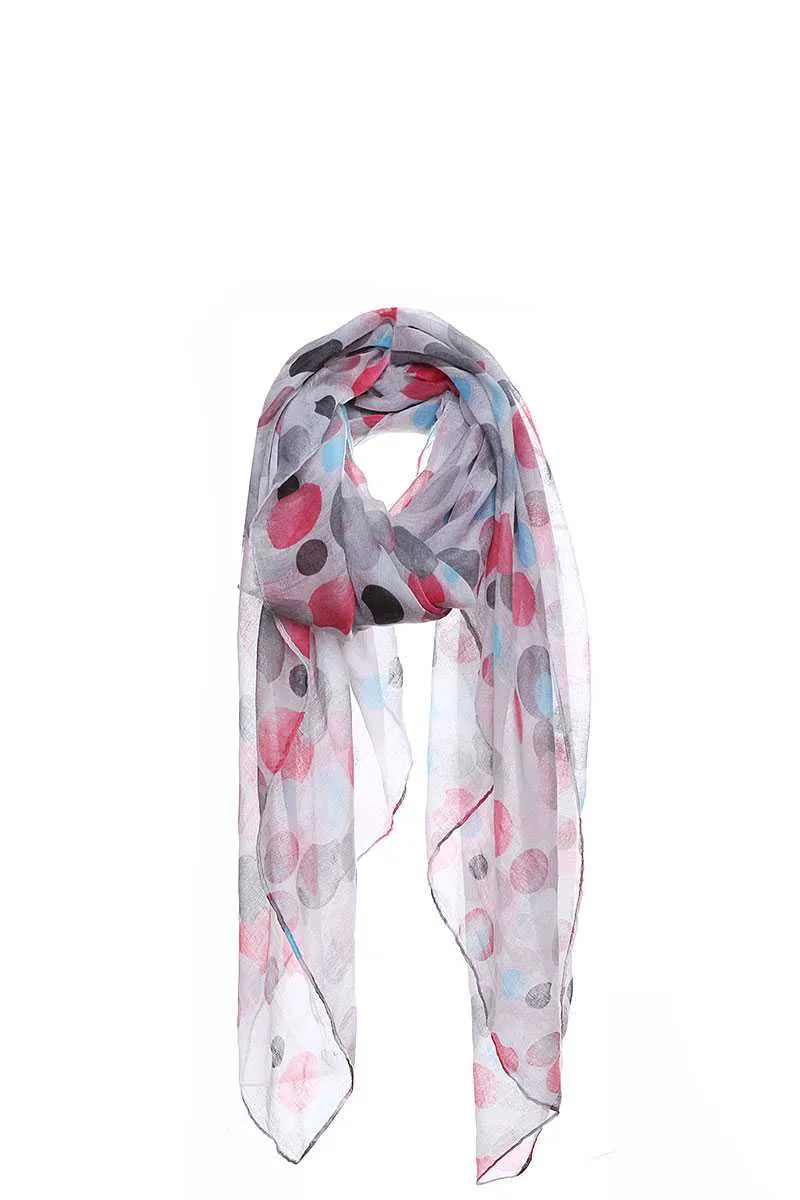 Stylish Chiffon Multi Dots Print Scarf