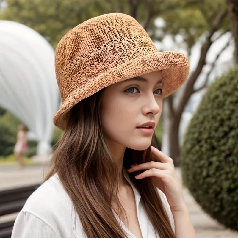 Thin Classic Versatile Breathable Casual Solid Color Checkered Sun Hat