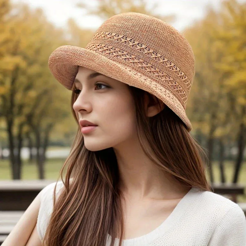 Thin Classic Versatile Breathable Casual Solid Color Checkered Sun Hat