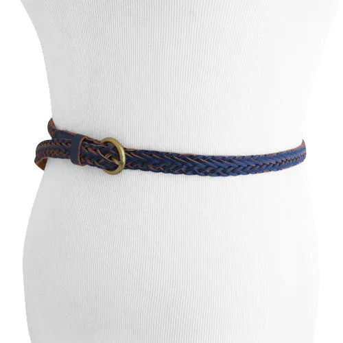 Thin woven blue leather Womens belt