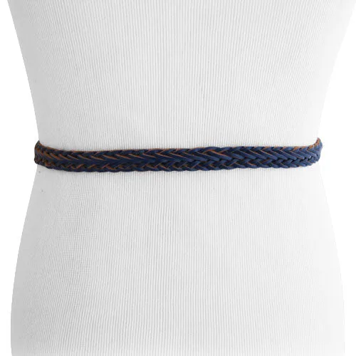 Thin woven blue leather Womens belt