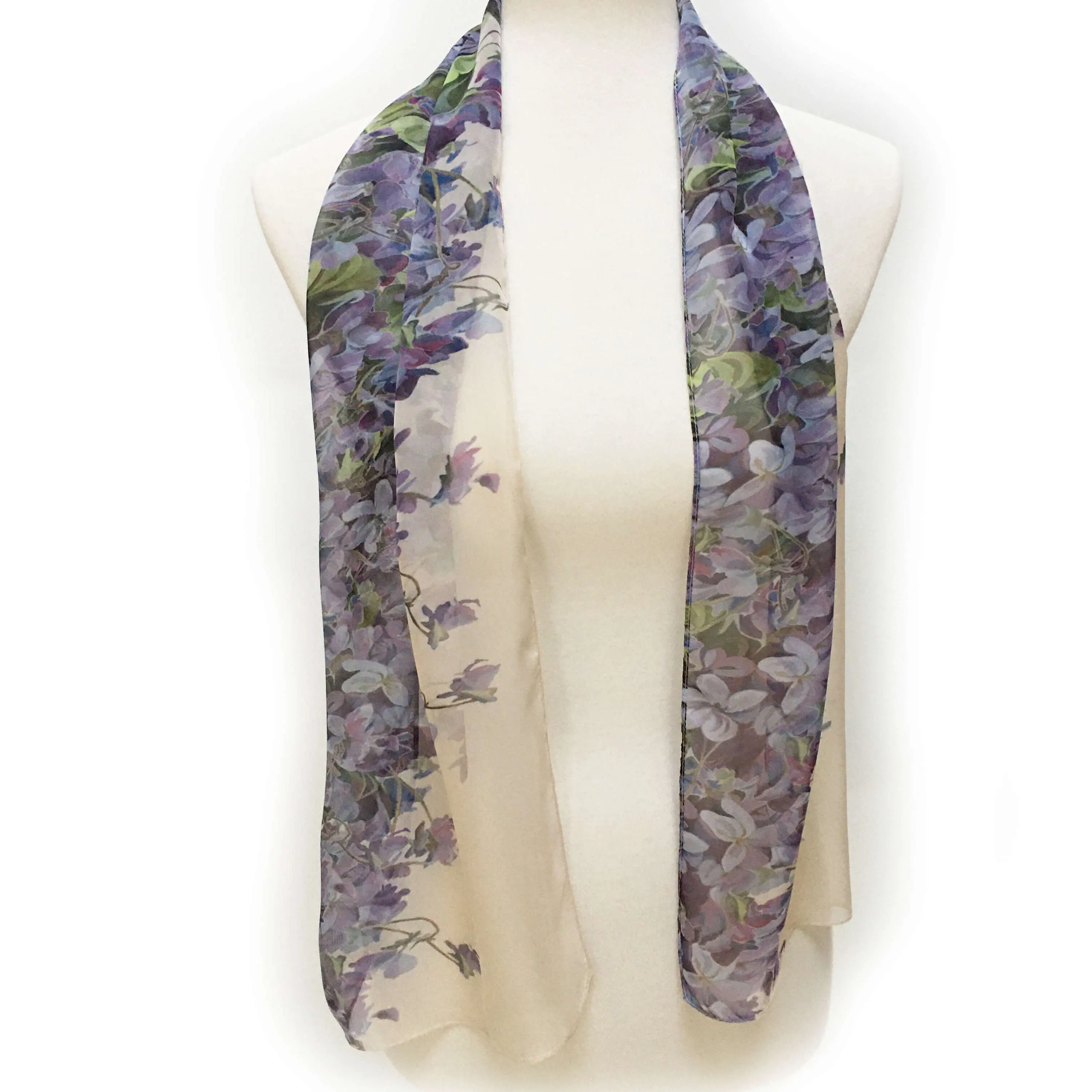 Violets Scarf, Chiffon Scarf, Woman Scarf, All season scarf, Lightweight Scarf,ladies scarf, artist scarf,handpainted scarf, designer scarf