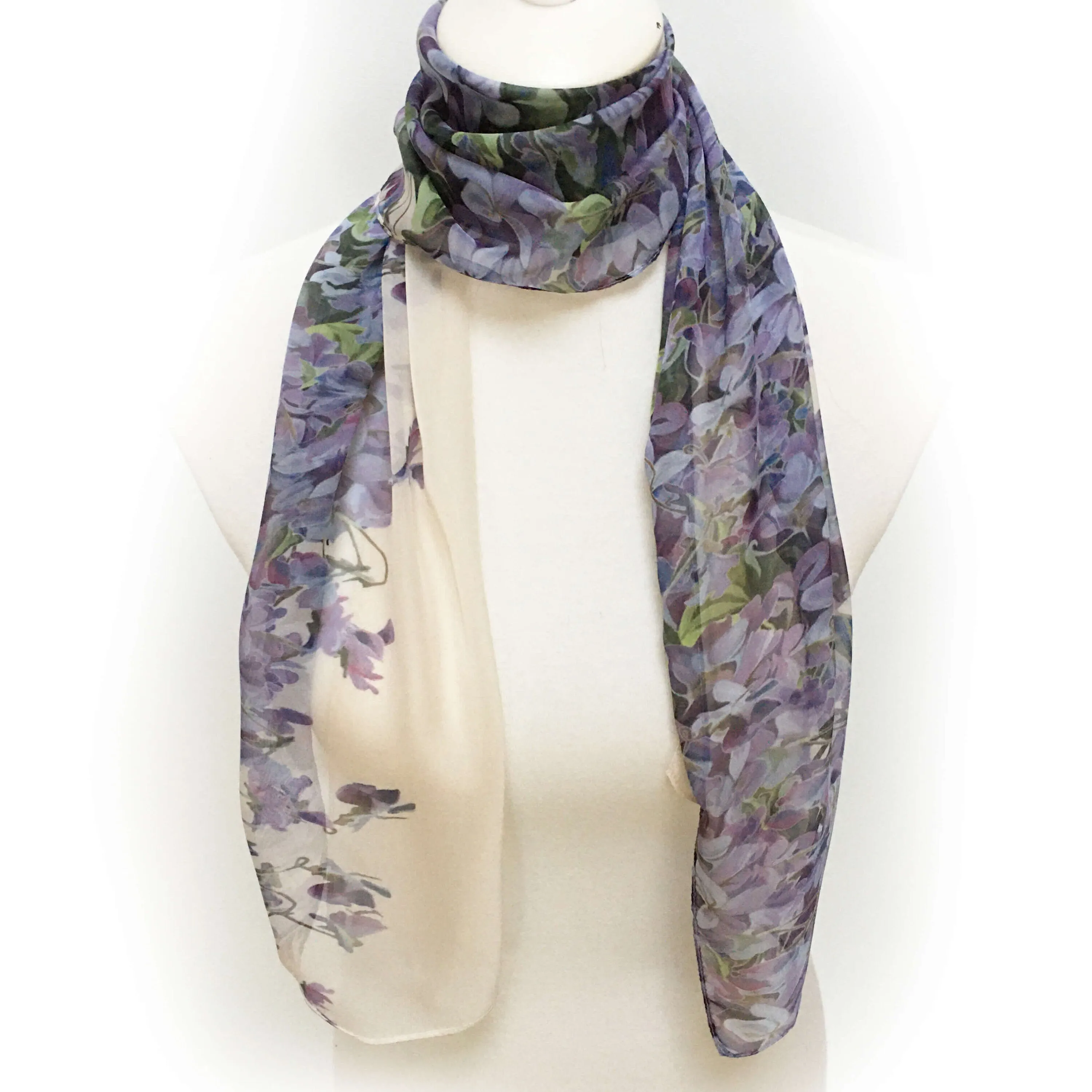 Violets Scarf, Chiffon Scarf, Woman Scarf, All season scarf, Lightweight Scarf,ladies scarf, artist scarf,handpainted scarf, designer scarf