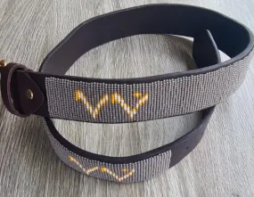 W Family Logo (Light Grey) Beaded Leather Belt