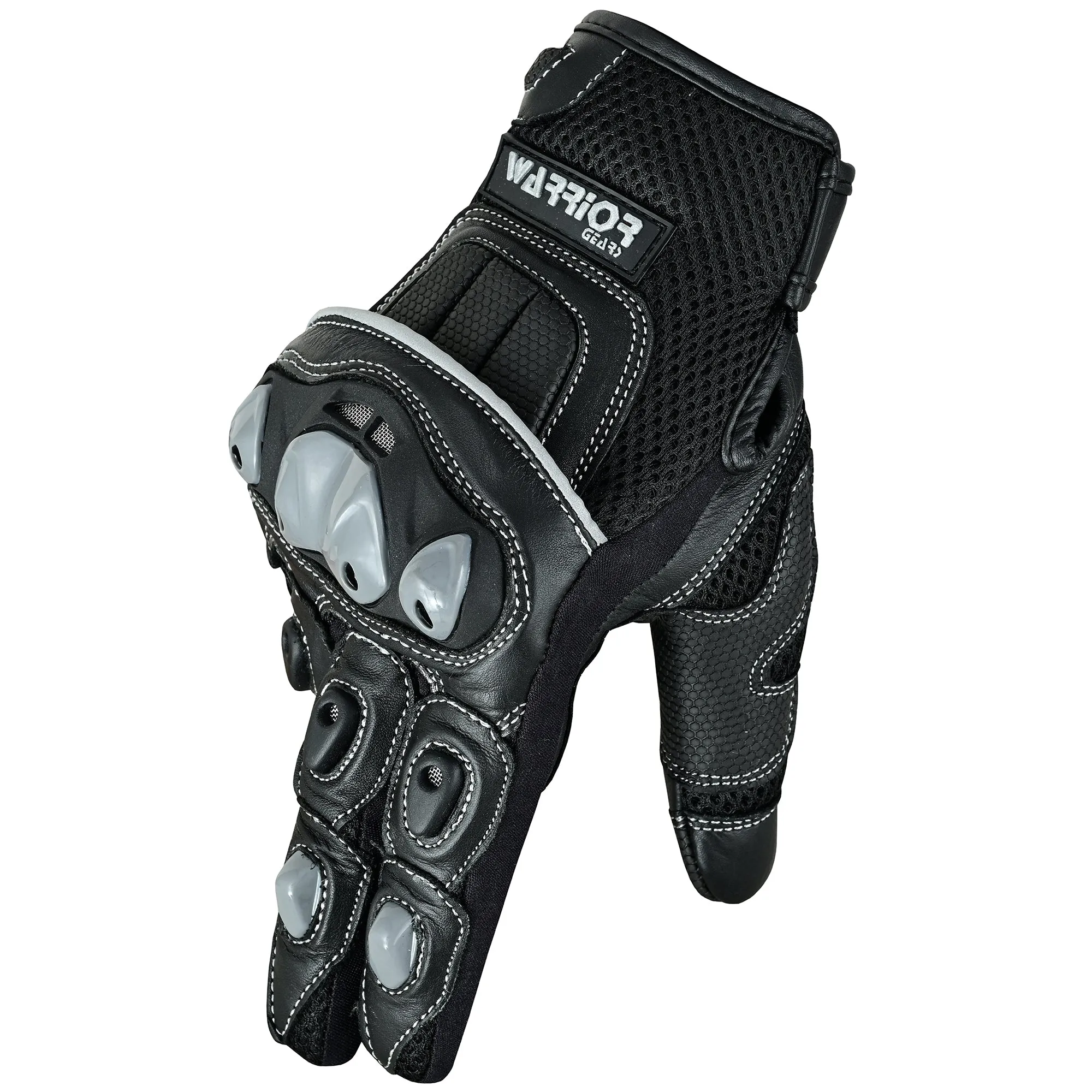 Warrior Gears Mens Motorcycle Summer Air Mesh Protection Genuine Cowhide Leather Gloves-Black