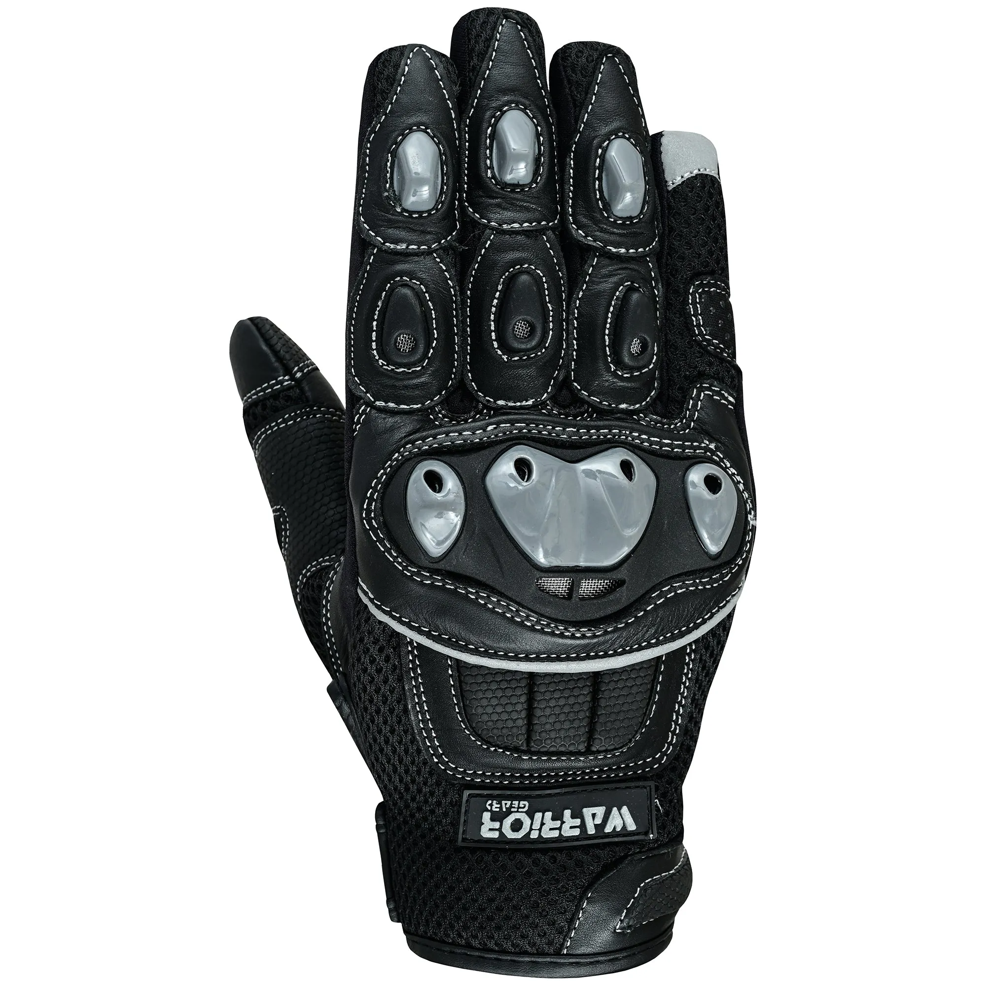 Warrior Gears Mens Motorcycle Summer Air Mesh Protection Genuine Cowhide Leather Gloves-Black