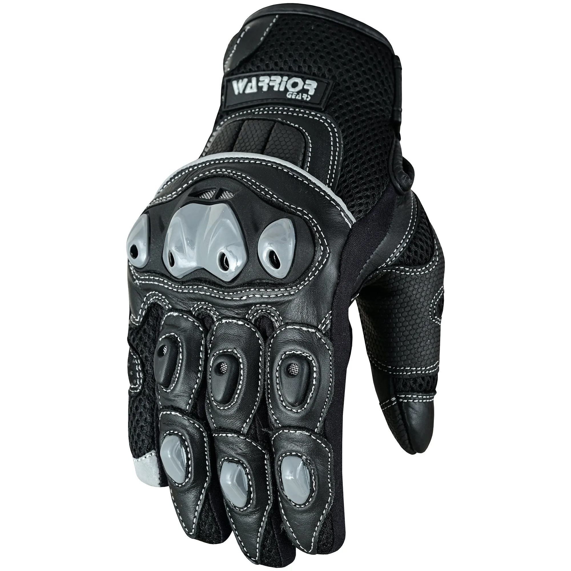 Warrior Gears Mens Motorcycle Summer Air Mesh Protection Genuine Cowhide Leather Gloves-Black