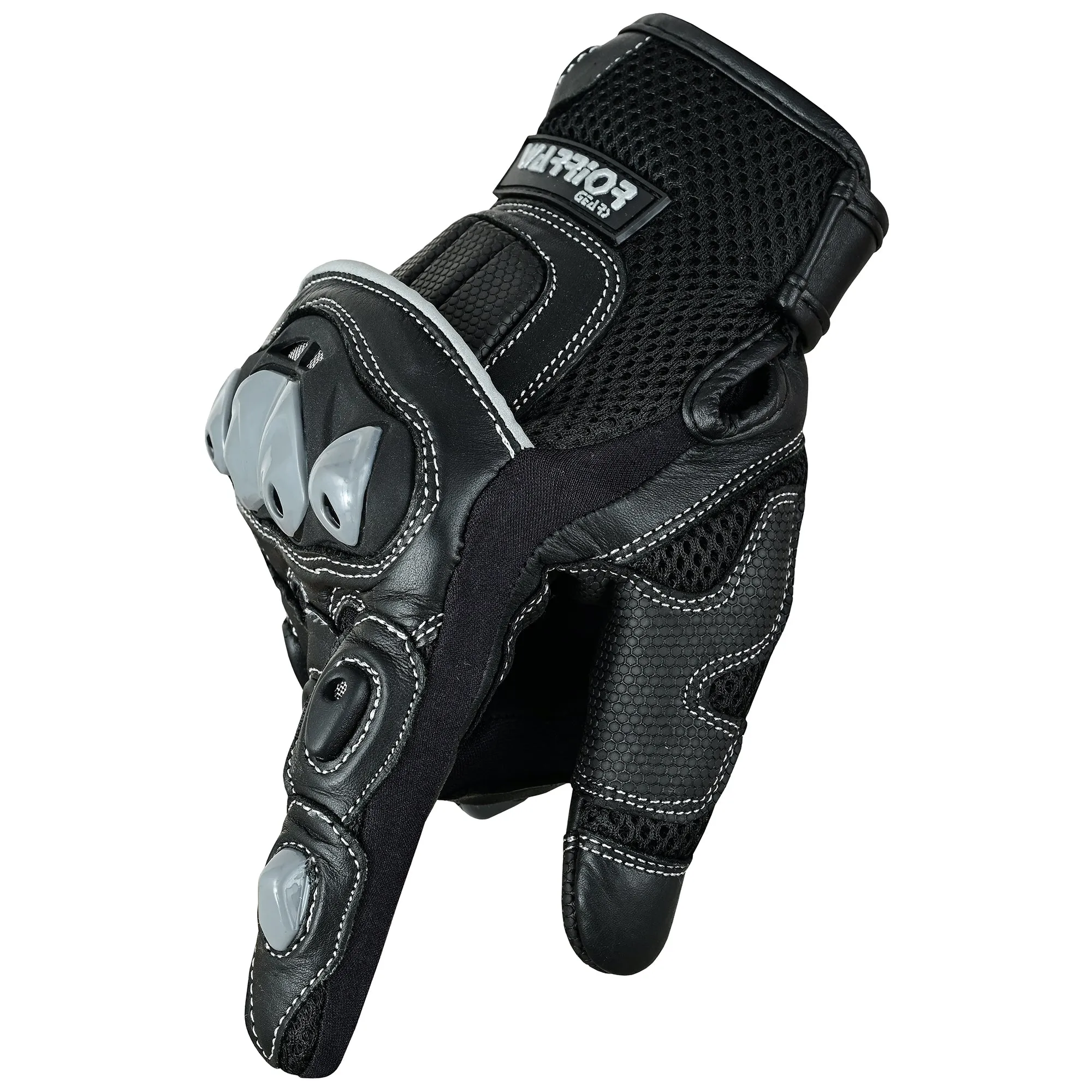 Warrior Gears Mens Motorcycle Summer Air Mesh Protection Genuine Cowhide Leather Gloves-Black