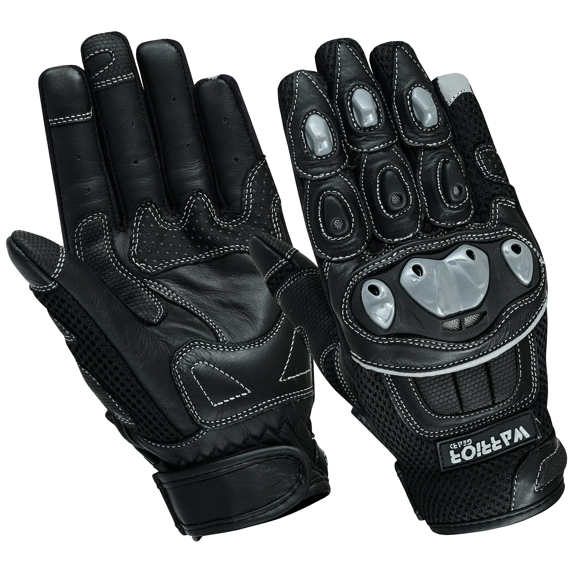 Warrior Gears Mens Motorcycle Summer Air Mesh Protection Genuine Cowhide Leather Gloves-Black